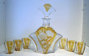 Antik - Glas - Karaff med 6 glas